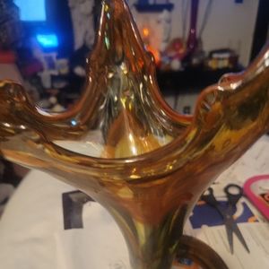 Vintage Hand Blown Glass coil sooner vase multicolor